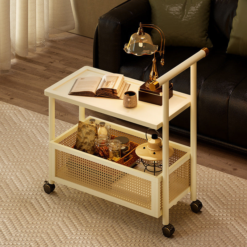 Classy medieval style coffee table sofa side table movable coffee table small push side table tea side table living room solid wood trolley