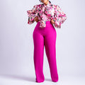 D316 european and american style women's clothing  autumn/winter loose plus size casual printed long sleeve shirt and wide leg pants cross-border two-piece set