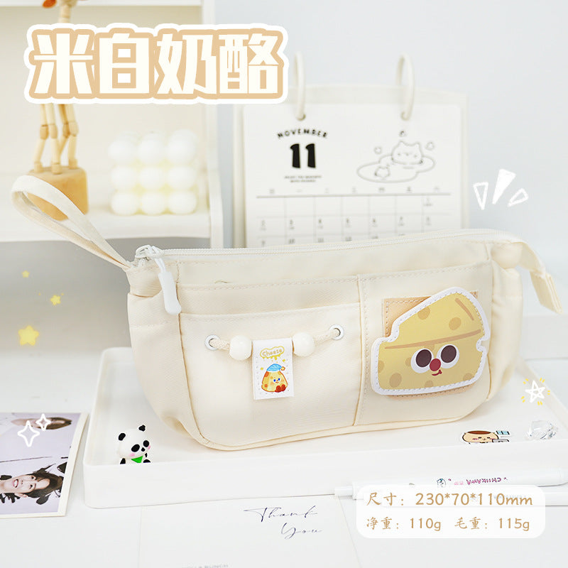 Large-capacity pencil case, new design sense Velcro stationery bag, niche high-end feeling milk huhu junior high school student stationery box