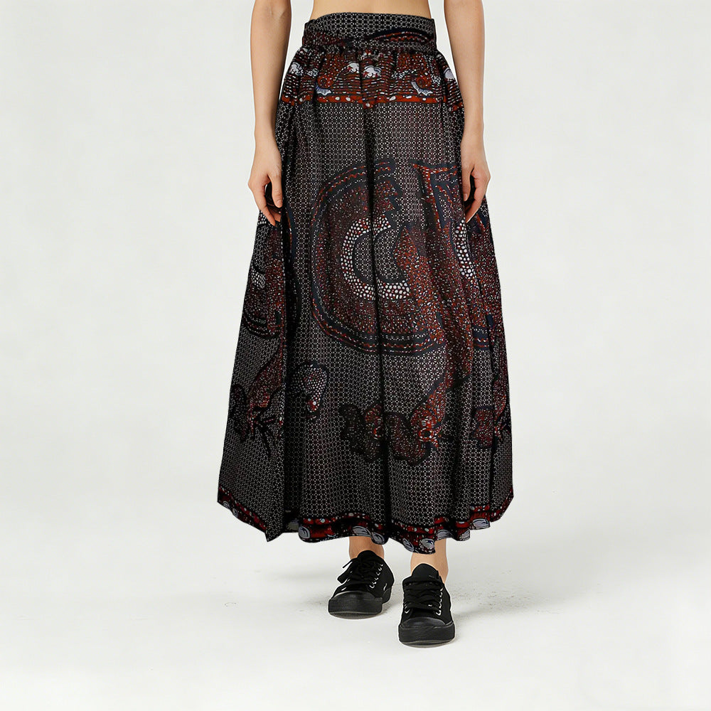 Fashion   skirt long african women's a-line tie back waist slimming look wax cloth large swing skirt