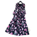 French chic high-end elegant dress - new 2025 collection: slimming, figure-flattering, printed chiffon maxi dress with a sophisticated waist