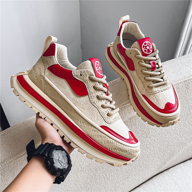 Men's shoes: 2025 spring new arrivals - breathable low-top dad shoes, versatile trendy chunky sole height-increasing sneakers, athletic casual footwear