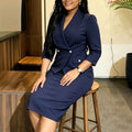 Commuting office lapel pure colorlong sleevessuit skirt rufflesilm hip-hugging office ladydress