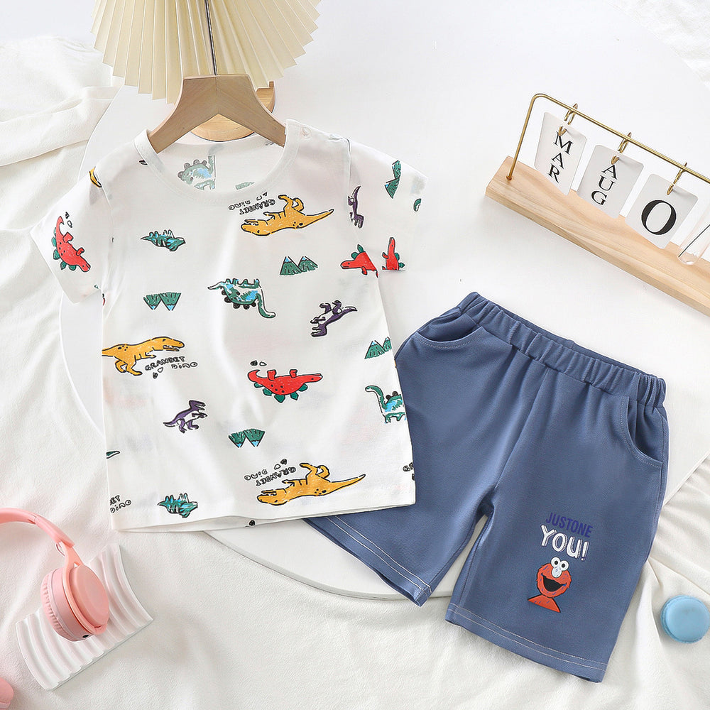 summer kids' short-sleeve set: toddler & children's pure cotton denim casual short-sleeve & shorts two-piece outfit - dropshipping available