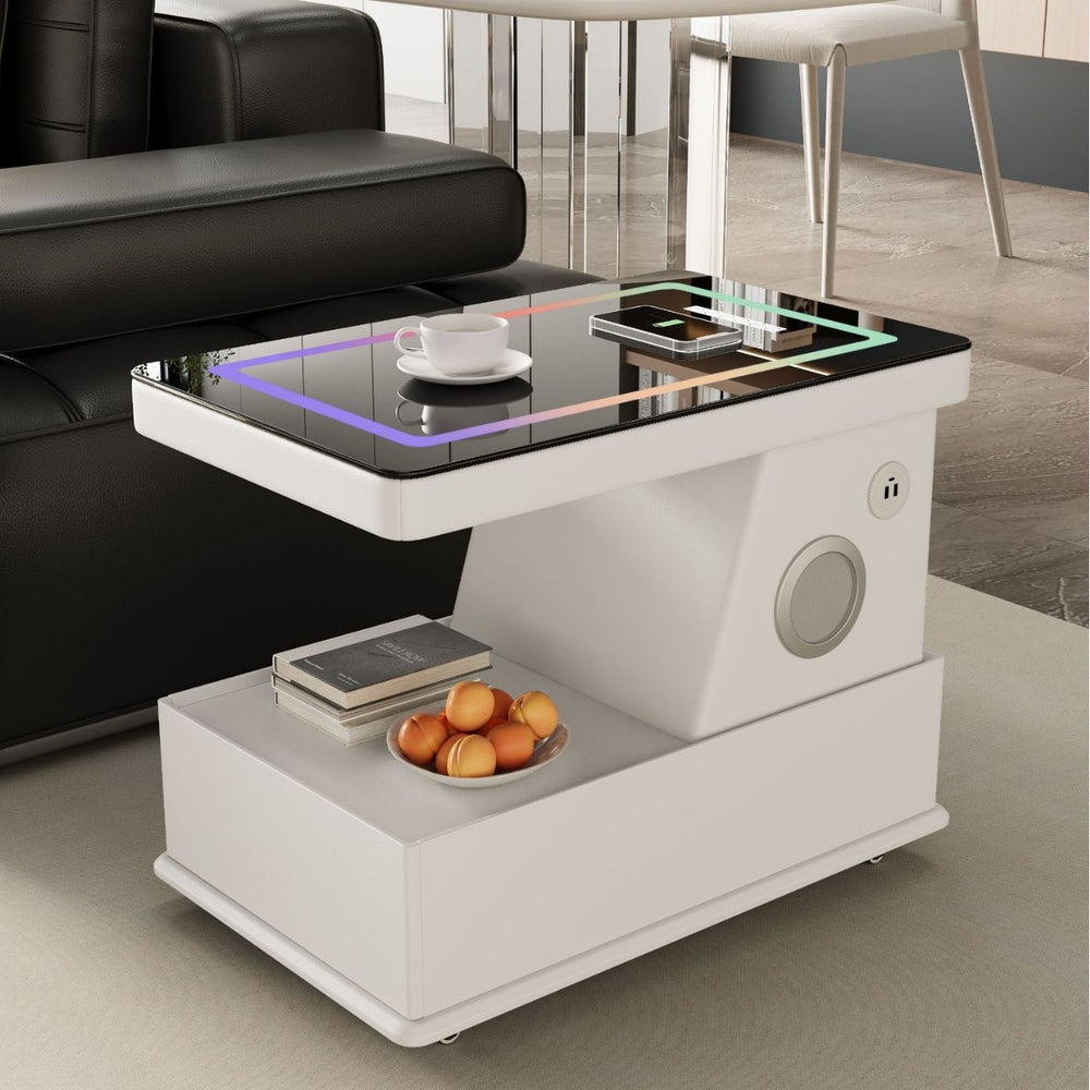 Italian normcore smart movable coffee table sofa side table small apartment living room side cabinet wireless charging corner table small trolley