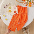 Girls' 3d floral tassel suspender ruched wide-leg pants two-piece set - summer kids' country chic casual outfit