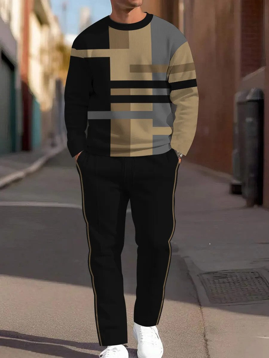 cross-border e-commerce 3d digital print men's autumn/winter new casual fitted long-sleeve hoodie and pants set