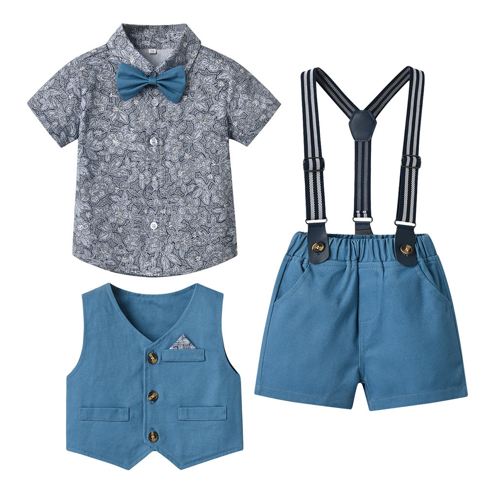 Export children's clothing boys suitnew arrival floral shirt vest overalls kids gentleman dress children's day costume