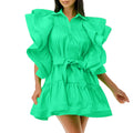D3225 european and american plus size women's fashion cross-border dress -  new arrival: notch collar, flutter sleeves, a-line, export dress