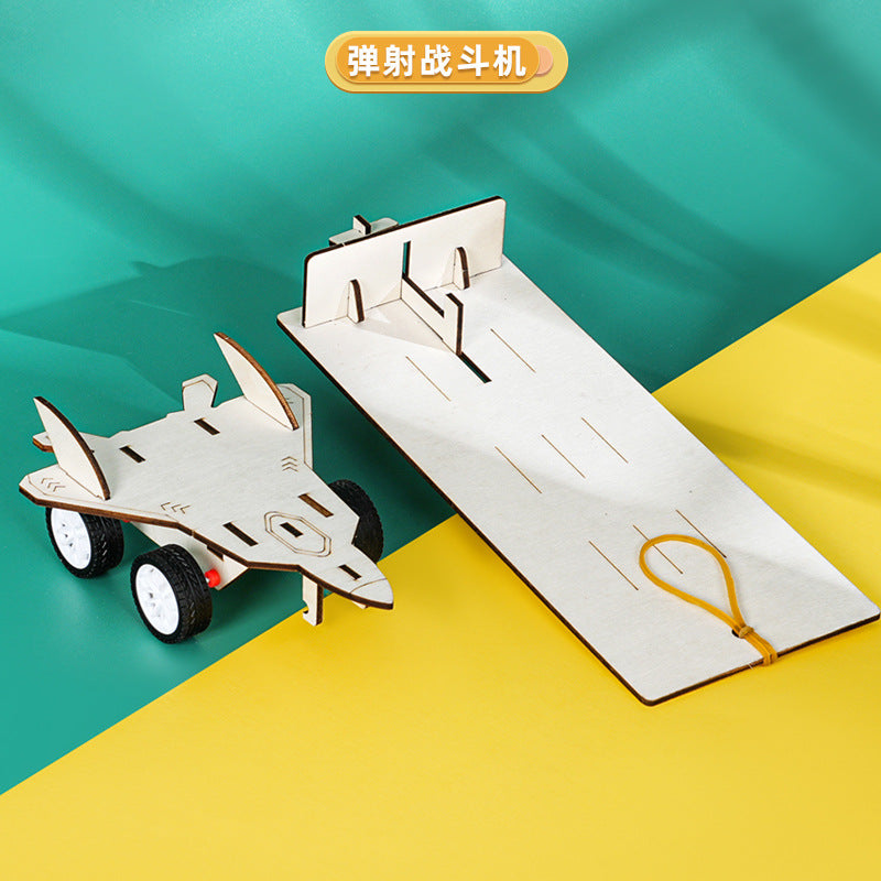 Rubber band elastic car, scientific small production, children's DIY science experiment teaching aids, homemade ejection fighter wholesale