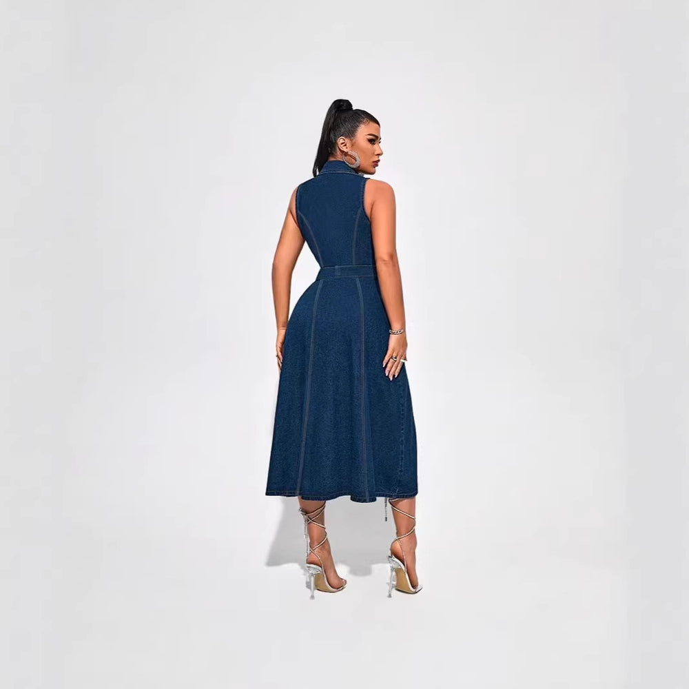 Amazon independent station  cross-border women's denim dress fashion sleeveless slit long dress women