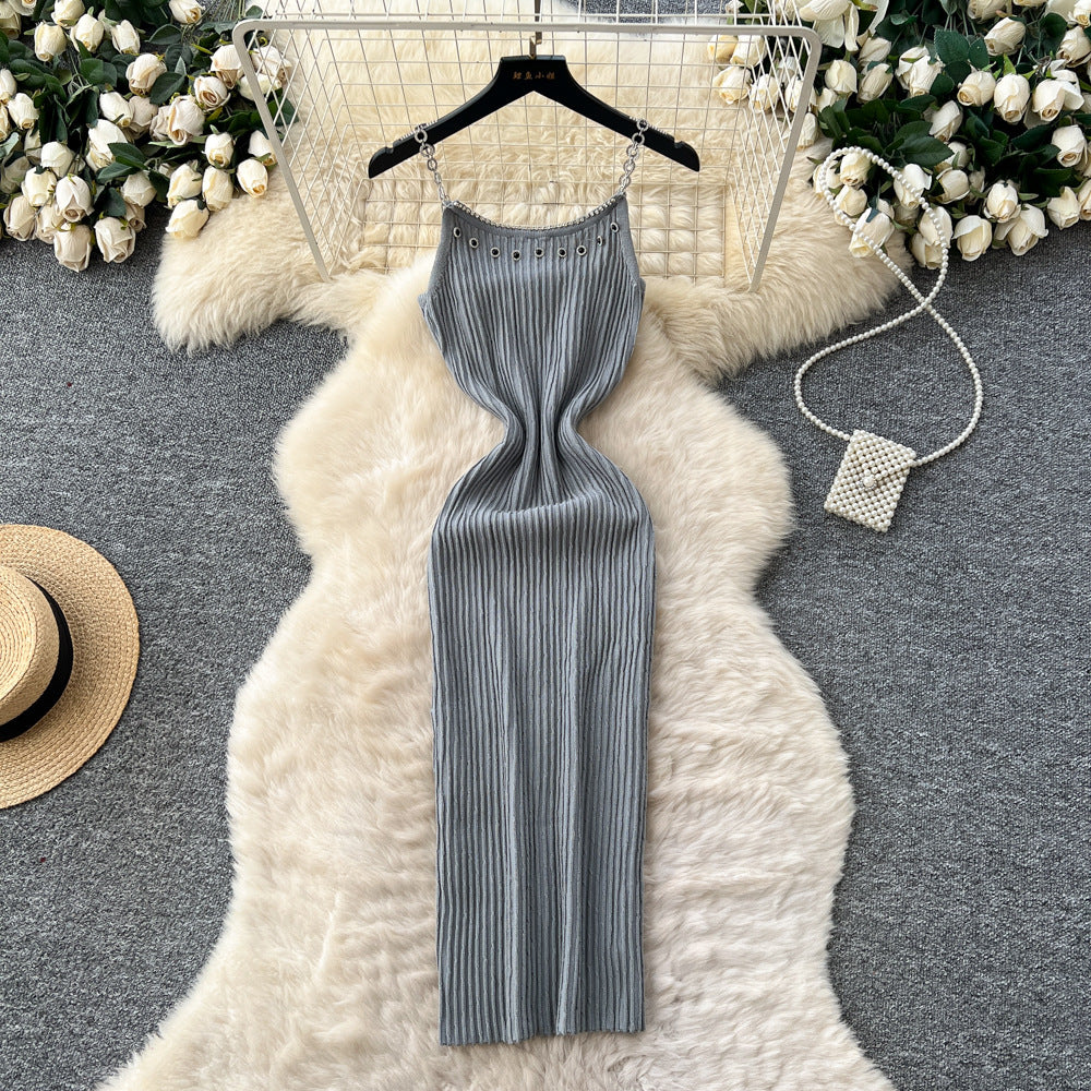 K-style chain suspender knittingdress women's autumnew arrival summer silmslimming lookelegantclassy sense waist skirt