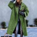 European and american autumn/winter long wool coat - chic, commuter style, beltless, turn-down collar, relaxed fit, wool green coat for women