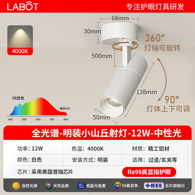 Surface-mounted hill spotlight with adjustable angle foldable ceiling-mounted wall wash light full spectrum living room high display wall wash light