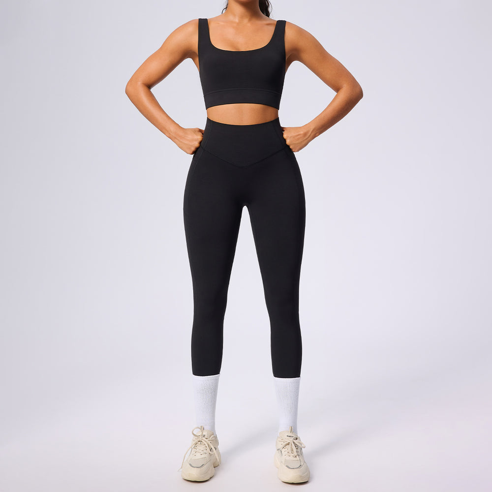 European and american new women's shaping workout set - high waist tummy control pocket yoga outfit - stretchy & breathable fitness set