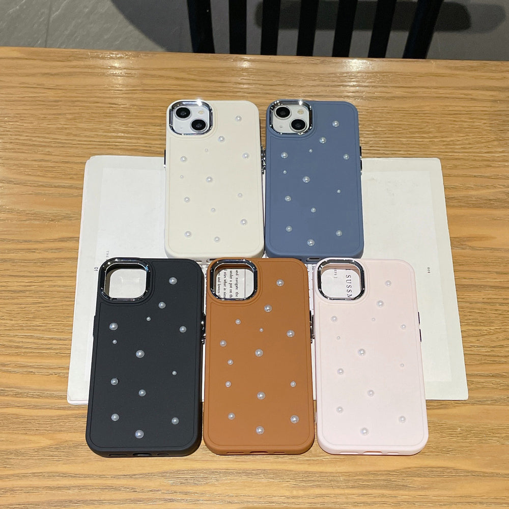 Suitable for apple 16pro metal photo frame small pearl mobile phone case iphone7p/xr all-inclusive pure color protective case