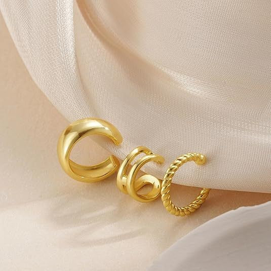 fashionclassyfashion women's earrings, ring-shaped single ear set earrings, copper-plated 14k real gold ear clips