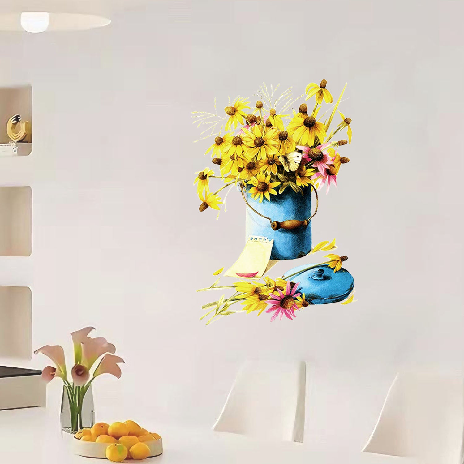 Cross-border  new creative flower wall stickers in iron drums are used for beautiful stickers for home decoration
