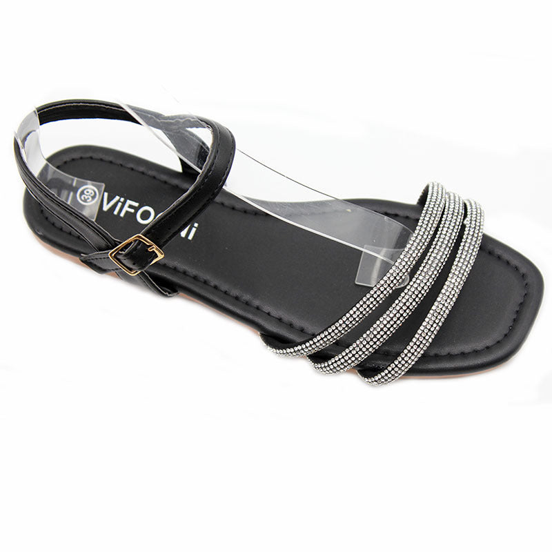 Ladies Sandals factory spot wholesale sandals women's light luxury rhinestone flat sandals non-slip beach sandals