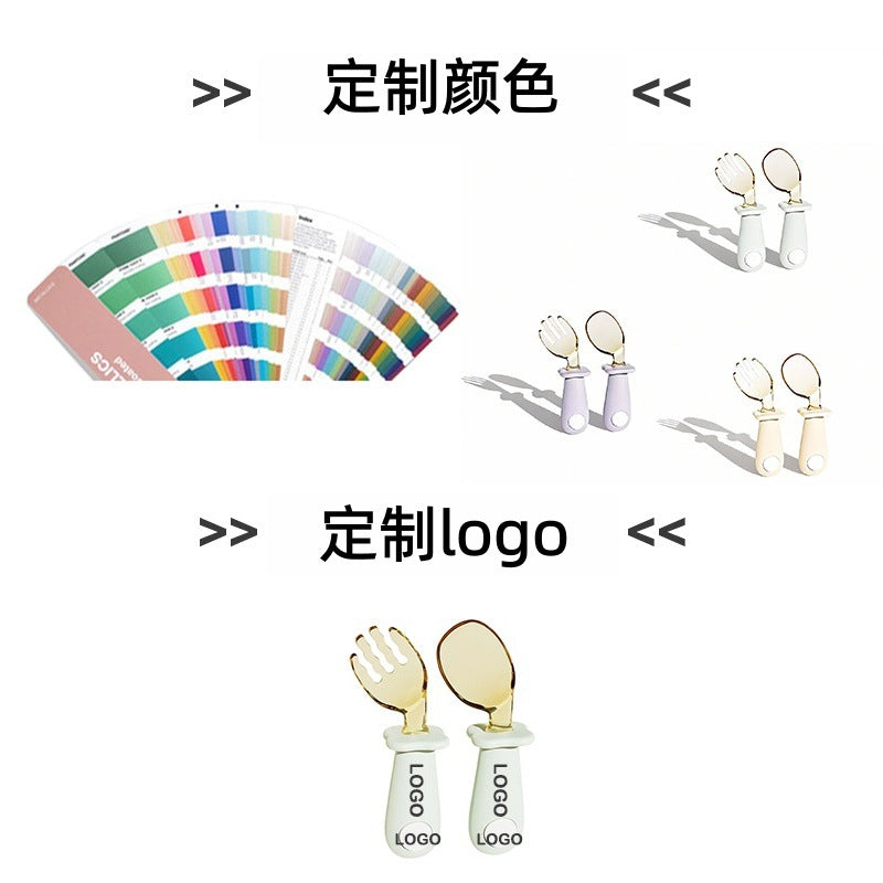 Factory direct sales baby ppsu training fork and spoon, baby learning to eat spoon, supports personalized silicone short handle fork and spoon