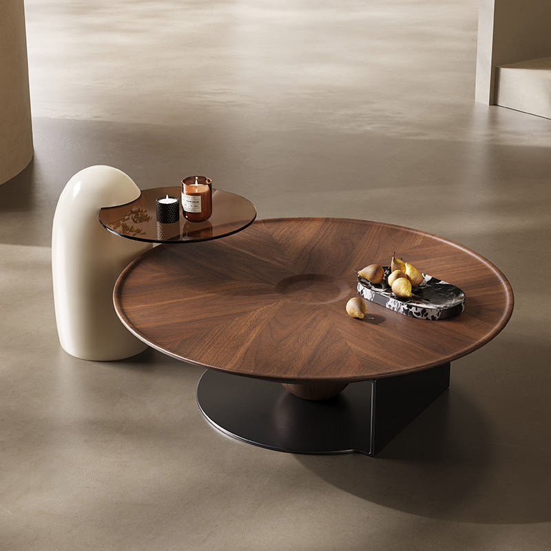 Ready-to-ship minimalist designer ufo coffee table, perfect for living rooms and small apartments. features a round walnut veneer and a touch of understated luxury. available as a coffee table set
