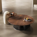 Ready-to-ship minimalist designer ufo coffee table, perfect for living rooms and small apartments. features a round walnut veneer and a touch of understated luxury. available as a coffee table set