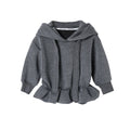 Girls' outfit:  autumn korean style design, bowknot hooded oversized floral bud gray sweatshirt and slouchy pants set - trendy