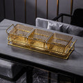 3-compartment fruit platter with amber ripple texture + iron stand, thickened plastic