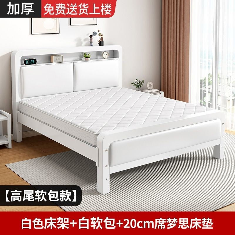 Wrought iron bed double bed for home bedroom kids small apartment single thickened reinforced iron frame bed soft package for rental room