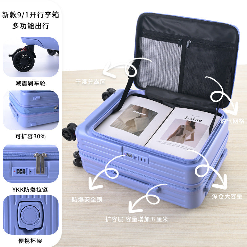 Side open luggage, three-piece set, ABS + PC, lightweight, expandable, YKK zipper, 20/24/28 inch, gray