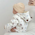 Newborn baby 100-day celebration bodysuit, infant winter clothes, thickened fleece-lined outfit, cartoon full month celebration winter wear