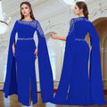 C7303 cross-border   fashion hotfix rhinestone beaded cape sleeve evening gown dress