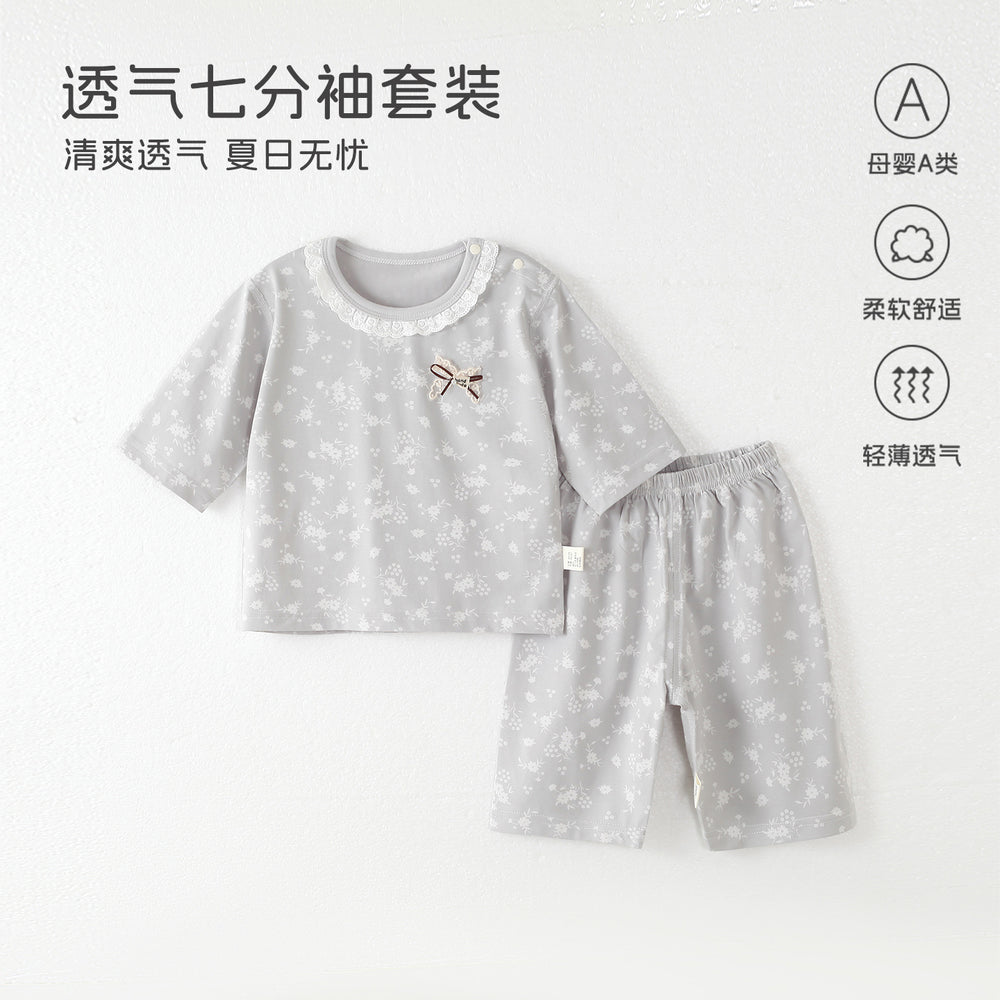 Baby pajamas modal cotton thin style kids' loungewear summer boys' and girls' three-quarter sleeve air conditioning suit two-piece set