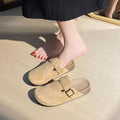 Ready-to-ship european and american style birkenstock-inspired women's clogs with a closed toe, soft, thick wooden sole, hidden heel, slip-on design, perfect for wearing outdoors. wholesale available