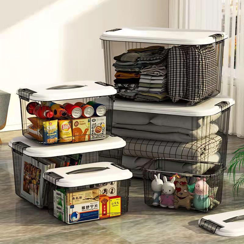 Household acrylic transparent storage box with lid, clothes storage box, household quilt sundries finishing basket wholesale