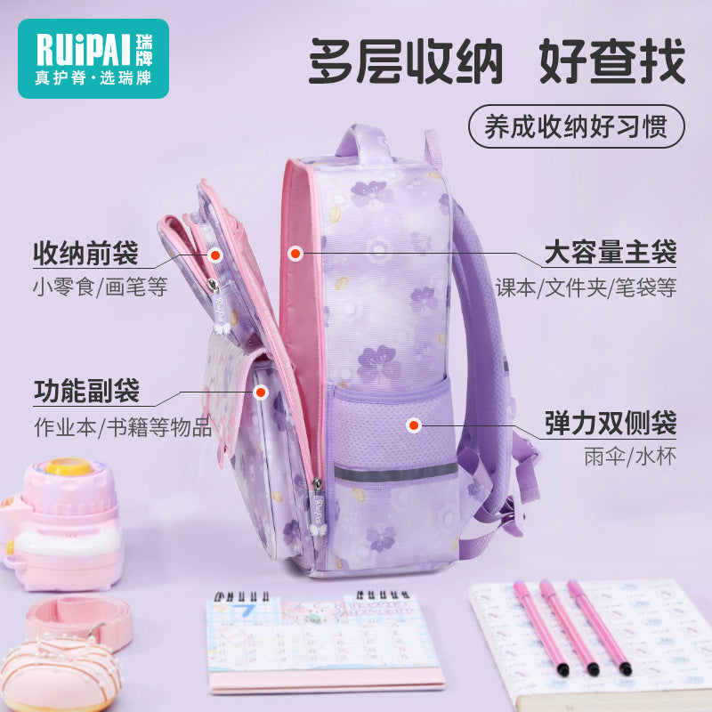 School bag for children, primary school students and girls in grades 1-6, large-capacity, lightweight and water-proof, new Rui brand cartoon women's school bag