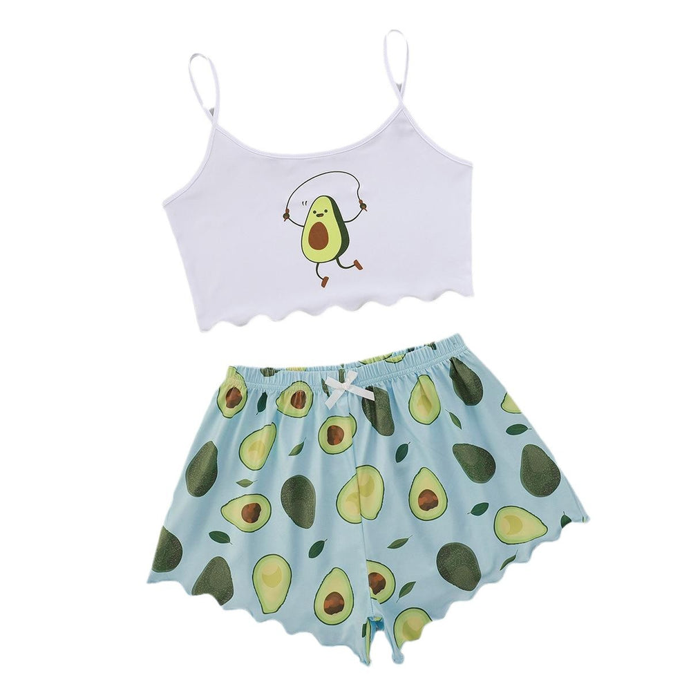 European and american summer women's sexy camisole top and shorts two-piece set - avocado print loungewear set - direct from the manufacturer