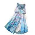 French romantic one-shoulder printed dress - women's spring/autumn lantern sleeve a-line maxi dress - vacation style