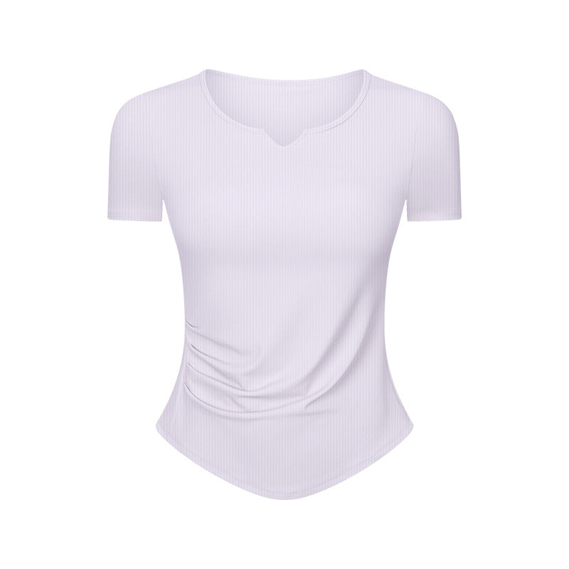 Spr ribbed trim fashion v-neck activewear short sleeve women's fitness running slim fit yoga top ds386