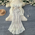 French one-shoulder lace cutout tie-up dress - women's slim fit, high-end goddess style, commute-ready elegant dress