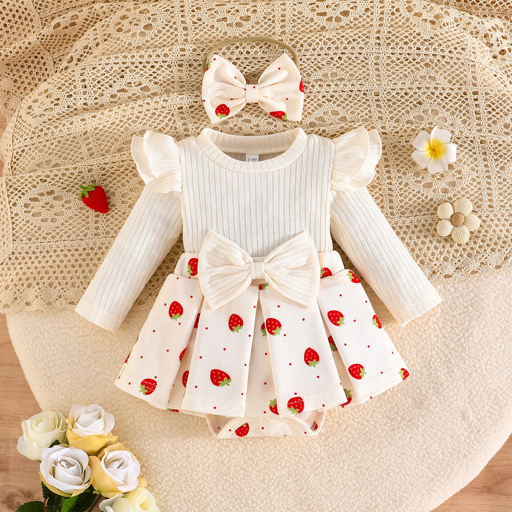 newborn baby girl autumn/winter collection: printed triangle romper + headband + bow socks - sweet & adorable style
