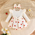 newborn baby girl autumn/winter collection: printed triangle romper + headband + bow socks - sweet & adorable style