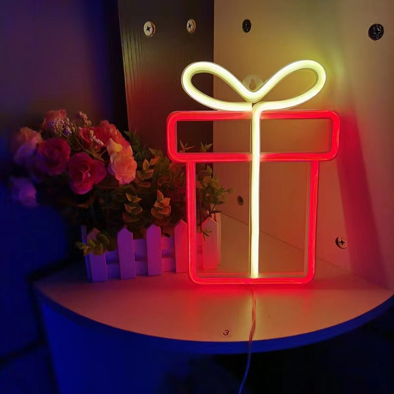 LED Christmas Decoration Gift Box Neon Wall Hanging Ambient Light Styling Light Bar Party Arrangement Holiday Light