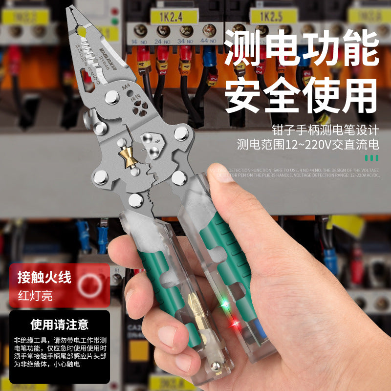 Baolian foldable electrical tester wire stripper - electrician's multi-tool: wire connector pliers, wire cutter, and stripping tool