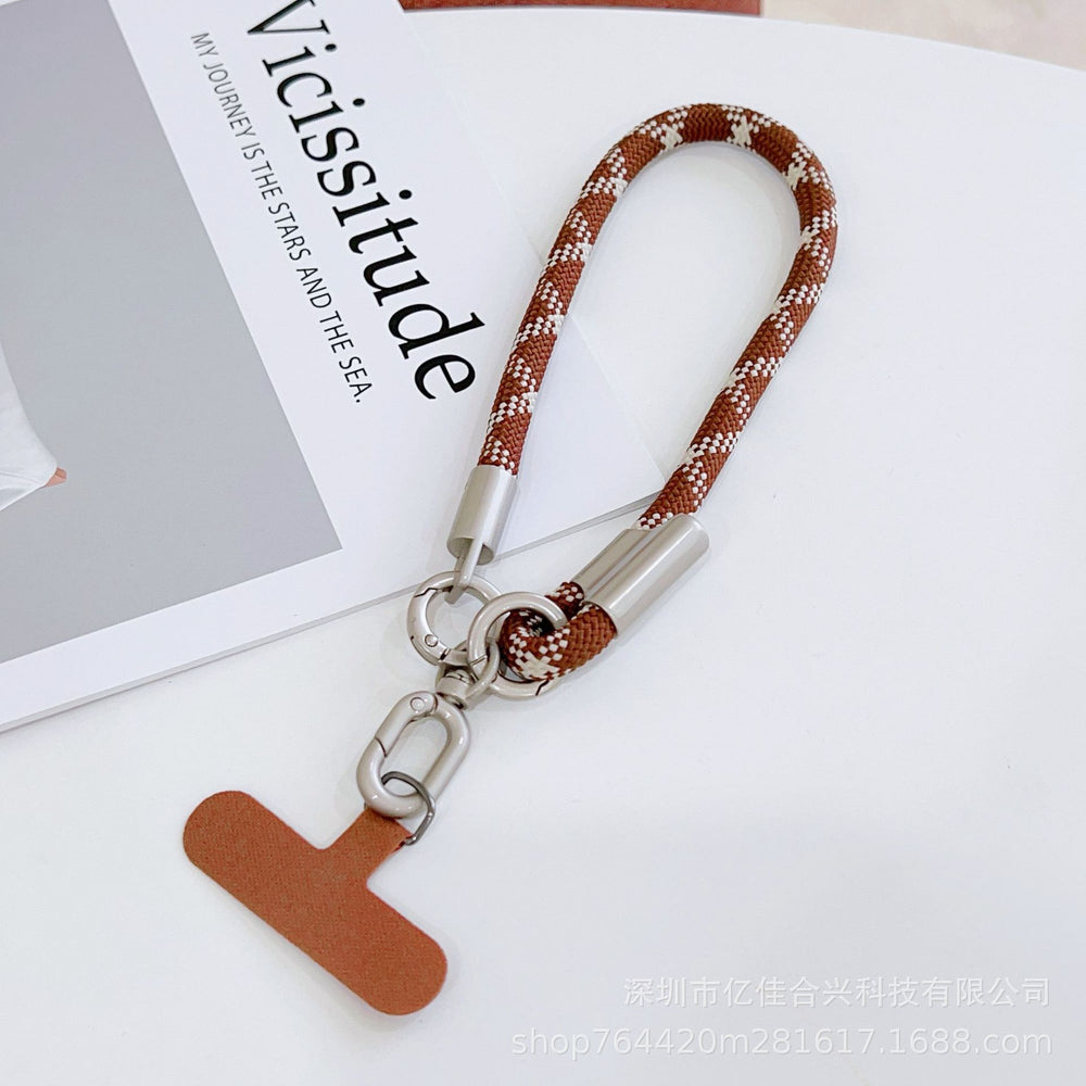 Adjustable polyester wrist lanyard - durable anti-loss phone strap with short chain, sturdy double buckle, and clip for outdoor use