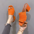 Square toe sandals summer  new french high heels open toe flyknit cutout peep-toe thong sandals wholesale