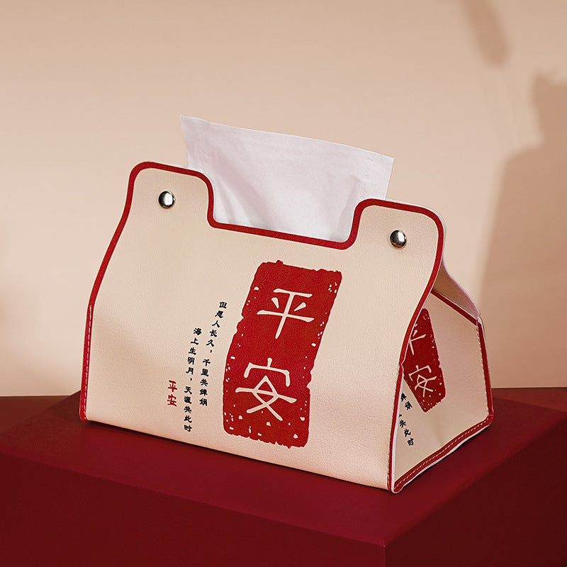Guochao Card Aijili Household Tissue Box Waterproof Thickened High-end Desktop Coffee Table Leather Carton Car Universal