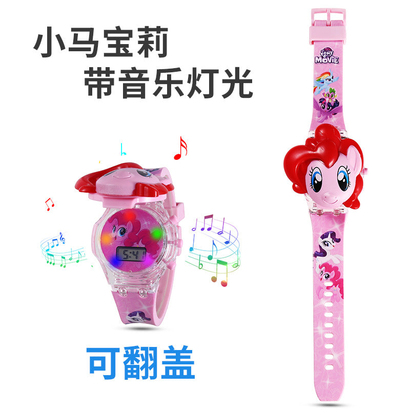 Superhero watch cartoon luminous flip cover elsa princess kuromi electronic birthday gift boy toy watch