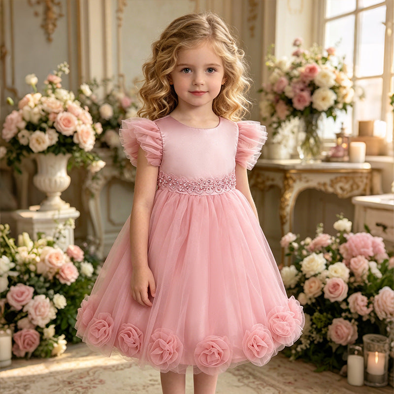 Girls' formal dresses fairy dress baby birthday first birthday sweet kids princess dress lace embroidery in stock cross-border wholesale