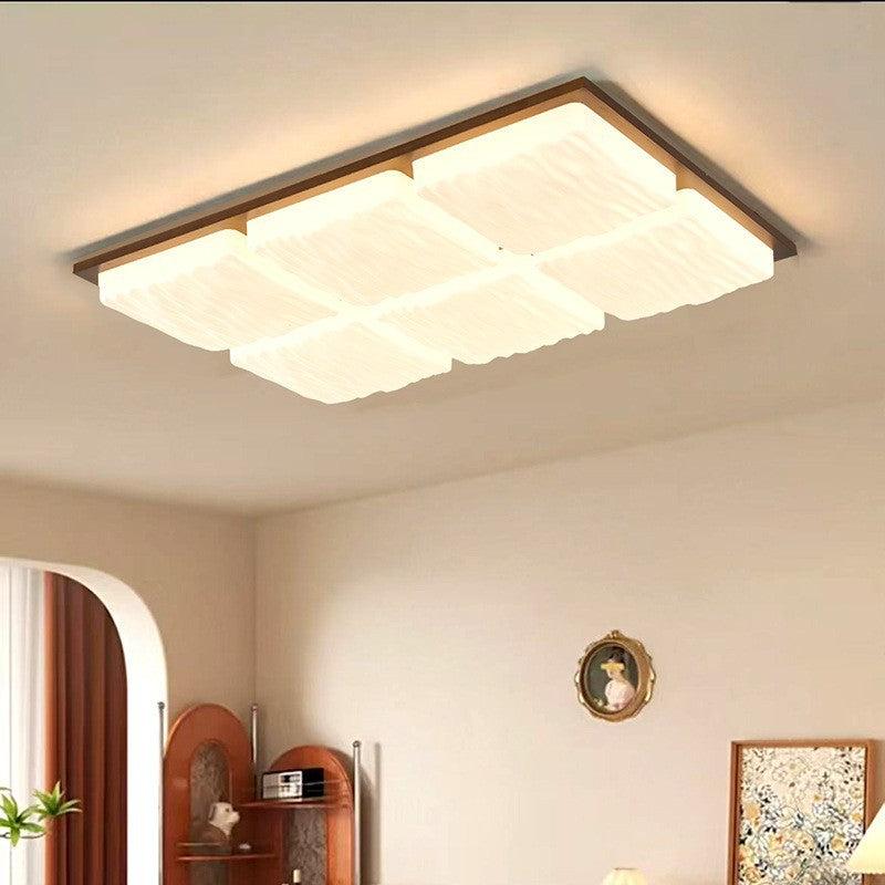 Wabi-sabi style solid wood square ceiling lamp stereo wave soft light b&b living room bedroom aisle simple atmosphere manufacturer